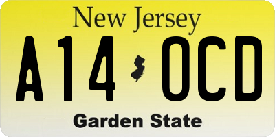 NJ license plate A14OCD