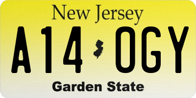 NJ license plate A14OGY