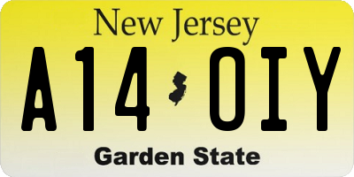 NJ license plate A14OIY