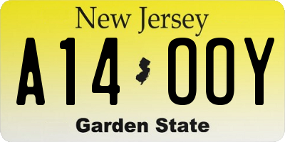 NJ license plate A14OOY