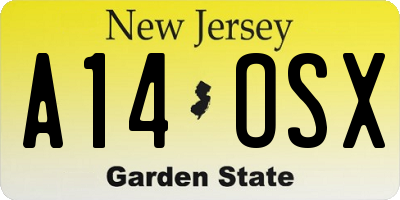 NJ license plate A14OSX
