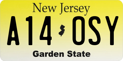 NJ license plate A14OSY