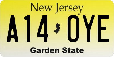 NJ license plate A14OYE