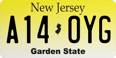 NJ license plate A14OYG