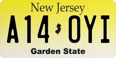 NJ license plate A14OYI