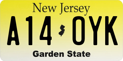 NJ license plate A14OYK