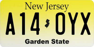 NJ license plate A14OYX