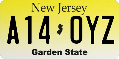 NJ license plate A14OYZ