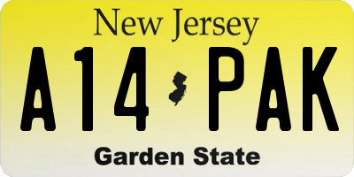 NJ license plate A14PAK