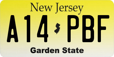 NJ license plate A14PBF