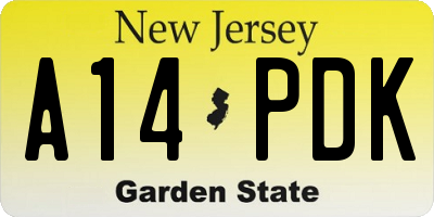 NJ license plate A14PDK
