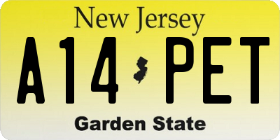 NJ license plate A14PET