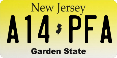 NJ license plate A14PFA
