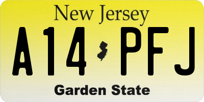 NJ license plate A14PFJ
