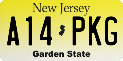 NJ license plate A14PKG