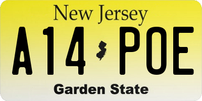 NJ license plate A14POE