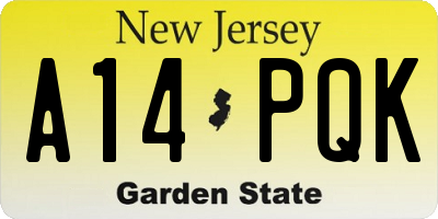 NJ license plate A14PQK