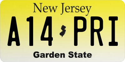 NJ license plate A14PRI