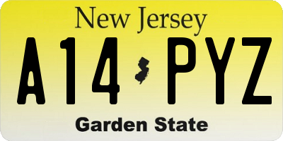 NJ license plate A14PYZ
