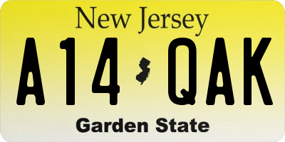 NJ license plate A14QAK