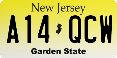 NJ license plate A14QCW