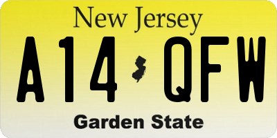 NJ license plate A14QFW
