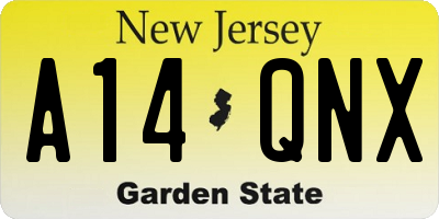 NJ license plate A14QNX