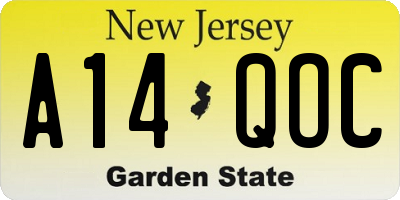 NJ license plate A14QOC