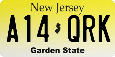 NJ license plate A14QRK