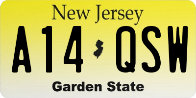 NJ license plate A14QSW