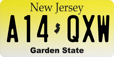 NJ license plate A14QXW