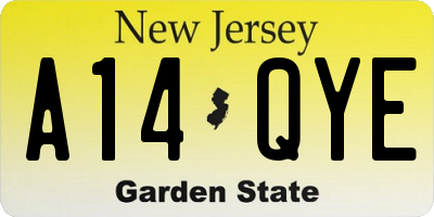 NJ license plate A14QYE