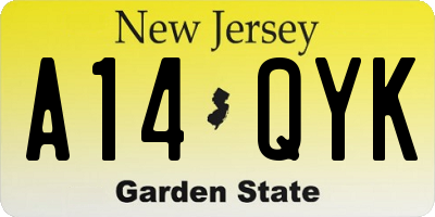 NJ license plate A14QYK