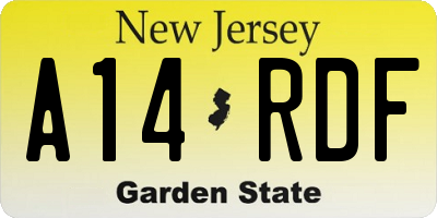 NJ license plate A14RDF
