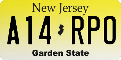 NJ license plate A14RPO