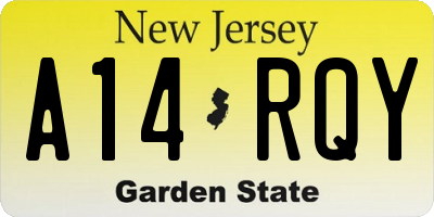 NJ license plate A14RQY