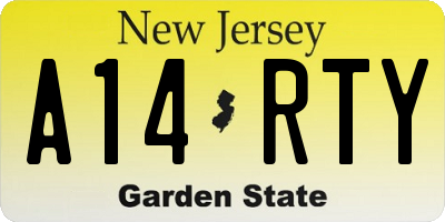 NJ license plate A14RTY