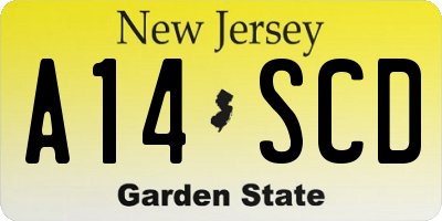 NJ license plate A14SCD