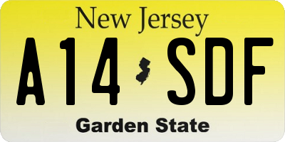 NJ license plate A14SDF