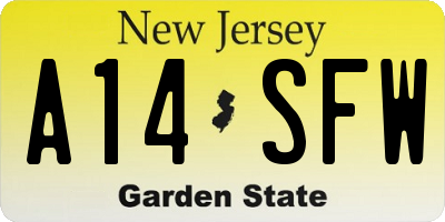 NJ license plate A14SFW
