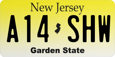 NJ license plate A14SHW