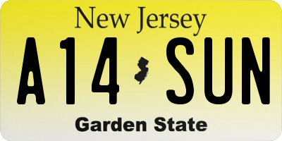 NJ license plate A14SUN