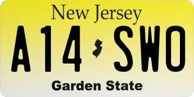 NJ license plate A14SWO