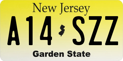 NJ license plate A14SZZ