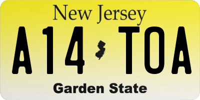 NJ license plate A14TOA