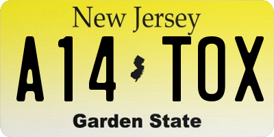 NJ license plate A14TOX