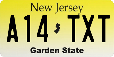 NJ license plate A14TXT