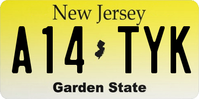 NJ license plate A14TYK