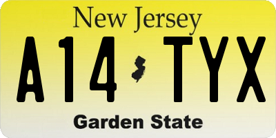 NJ license plate A14TYX