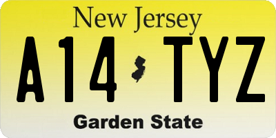 NJ license plate A14TYZ